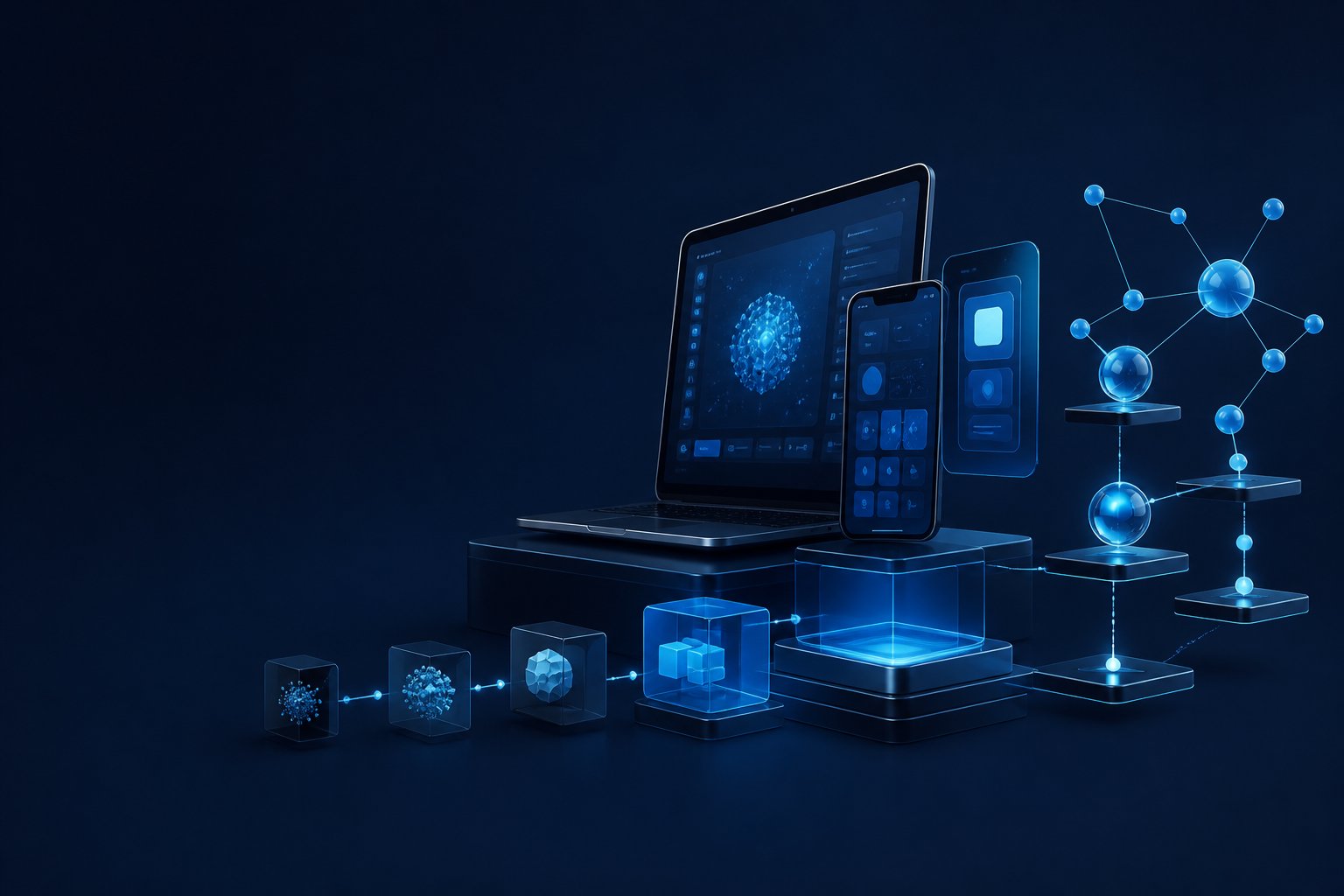 Connected digital applications and platform components representing industry workflows.